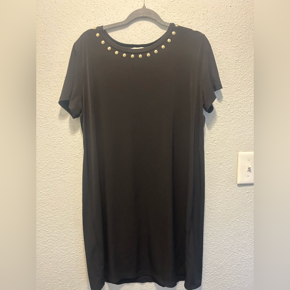 Michael Kors Black Short Sleeve Top with Gold Accents